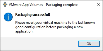 VMware App Volumes - Packaging complete