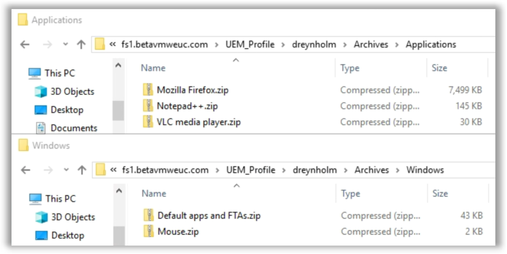 Sample Windows and Application Profile Archives