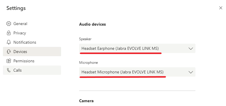 Microsoft Teams Device settings should display the names of audio devices from the client